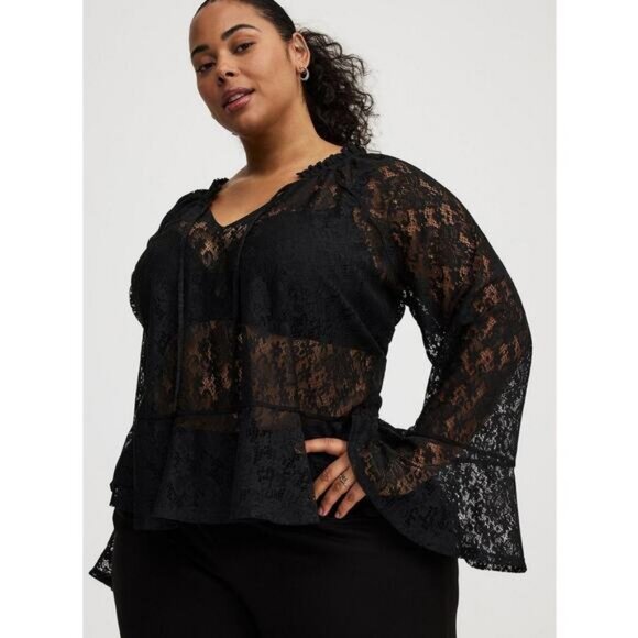 Torrid Lace Peplum Deep Black Long-Sleeve Top Size 2X - Picture 1 of 8